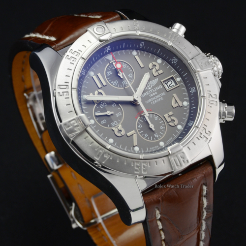 Breitling Avenger Skyland A1338012 Flat Grey Arabic Numeral Dial Brown Crocodile Leather Strap Rare Unique Pre-Owned Used Second Hand For Sale Available Purchase Buy Online with Part Exchange or Direct Sale Manchester North West England UK Great Britain Buy Today Free Next Day Delivery Warranty Luxury Watch Watches