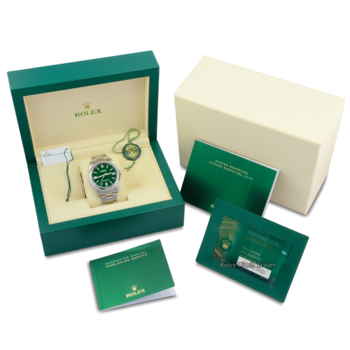 Rolex Oyster Perpetual 41 124300 Green Dial Unworn Brand New Recently Released Stainless Steel Oyster Bracelet For Sale Available Purchase Buy Online with Part Exchange or Direct Sale Manchester North West England UK Great Britain Buy Today Free Next Day Delivery Warranty Luxury Watch Watches