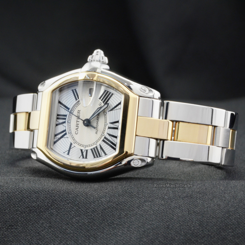 Cartier Roadster 2510 Bi-Metal Serviced by Cartier Pre-Owned Used Second Hand Stainless Steel & Yellow Gold Tonneau Shape For Sale Available Purchase Buy Online with Part Exchange or Direct Sale Manchester North West England UK Great Britain Buy Today Free Next Day Delivery Warranty Luxury Watch Watches