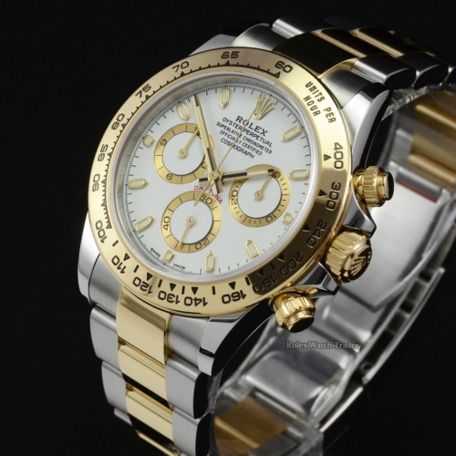 Rolex Daytona 116503 Bi-Metal Steel & Gold White Dial 2019 Pre-Owned Second Hand Used For Sale Available Purchase Buy Online with Part Exchange or Direct Sale Manchester North West England UK Great Britain Buy Today Free Next Day Delivery Warranty Luxury Watch Watches