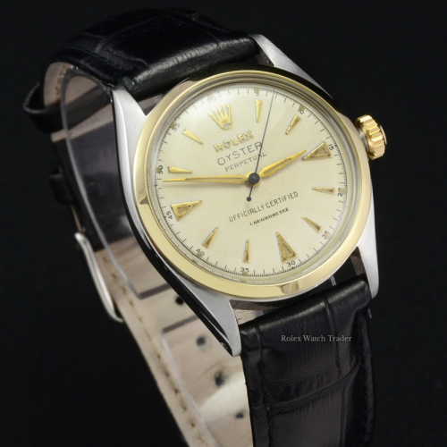 Rolex Oyster Perpetual 6084 Bi-Metal Vintage Just Serviced 1950s or 1960s Bubble Back Pre-Owned Second Hand Used For Sale Available Purchase Buy Online with Part Exchange or Direct Sale Manchester North West England UK Great Britain Buy Today Free Next Day Delivery Warranty Luxury Watch Watches