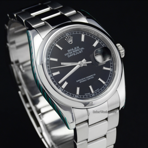 Rolex Datejust 116200 Black Dial SERVICED BY ROLEX 36mm Pre-Owned Used Second Hand with Full Service 2 Years Warranty For Sale Available Purchase Buy Online with Part Exchange or Direct Sale Manchester North West England UK Great Britain Buy Today Free Next Day Delivery Warranty Luxury Watch Watches