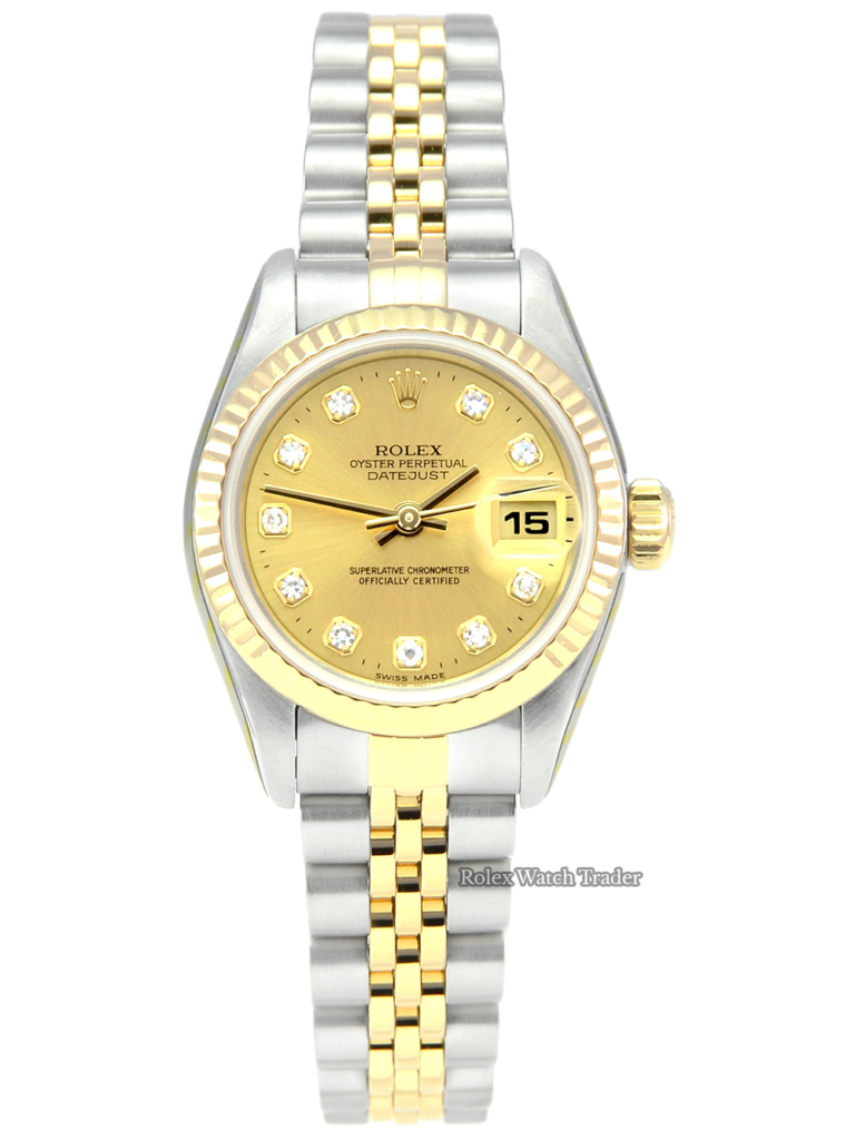 Rolex Lady-Datejust 69173 Serviced by Rolex with 2 Years Warranty Champagne Diamond Dot Dial 26mm Jubilee Bracelet Box & Papers For Sale Available Purchase Buy Online with Part Exchange or Direct Sale Manchester North West England UK Great Britain Buy Today Free Next Day Delivery Warranty Luxury Watch Watches