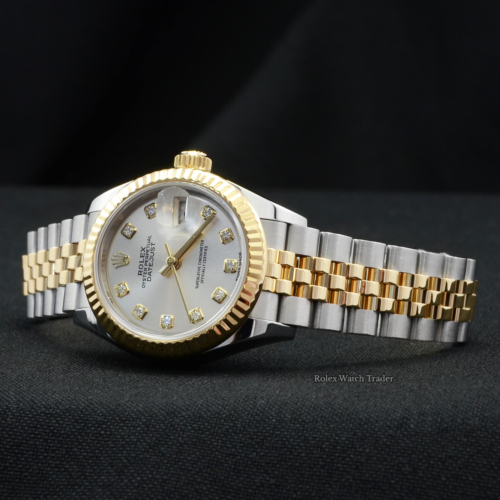 Rolex Lady-Datejust 279173 28mm Bi-Metal Silver Diamond Dot Dial Fluted Bezel Jubilee Bracelet Pre-Owned Second Hand Used For Sale Available Purchase Buy Online with Part Exchange or Direct Sale Manchester North West England UK Great Britain Buy Today Free Next Day Delivery Warranty Luxury Watch Watches