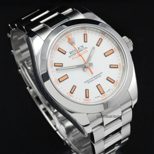 Rolex Milgauss 116400 White Dial SERVICED BY ROLEX Used Pre-Owned Second Hand White Dial Orange Lume Orange Lightning Bolt Seconds Hand Stainless Steel Case and Bracelet For Sale Available Purchase Buy Online with Part Exchange or Direct Sale Manchester North West England UK Great Britain Buy Today Free Next Day Delivery Warranty Luxury Watch Watches
