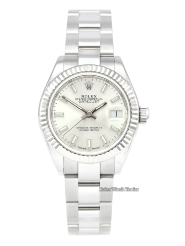 Rolex Lady-Datejust 279174 28mm Silver Baton Dial Oyster Bracelet Pre-Owned Used Second Hand For Sale Available Purchase Buy Online with Part Exchange or Direct Sale Manchester North West England UK Great Britain Buy Today Free Next Day Delivery Warranty Luxury Watch Watches