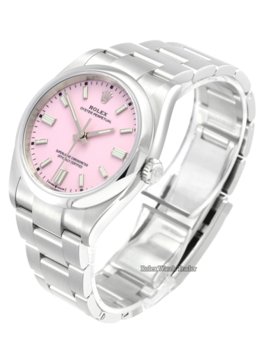 Rolex Oyster Perpetual 126000 36mm Candy Pink Dial Unworn 2021 with Clasp Sticker Brand New Never Worn Rare Desirable Pink Dial Newest Release For Sale Available Purchase Buy Online with Part Exchange or Direct Sale Manchester North West England UK Great Britain Buy Today Free Next Day Delivery Warranty Luxury Watch Watches