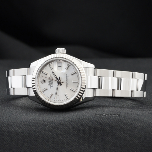 Rolex Lady-Datejust 279174 28mm Silver Baton Dial Oyster Bracelet Pre-Owned Used Second Hand For Sale Available Purchase Buy Online with Part Exchange or Direct Sale Manchester North West England UK Great Britain Buy Today Free Next Day Delivery Warranty Luxury Watch Watches