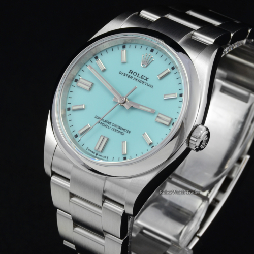 Rolex Oyster Perpetual 126000 36mm Turquoise Tiffany Blue Dial Unworn 2020 Brand New For Sale Available Purchase Buy Online with Part Exchange or Direct Sale Manchester North West England UK Great Britain Buy Today Free Next Day Delivery Warranty Luxury Watch Watches