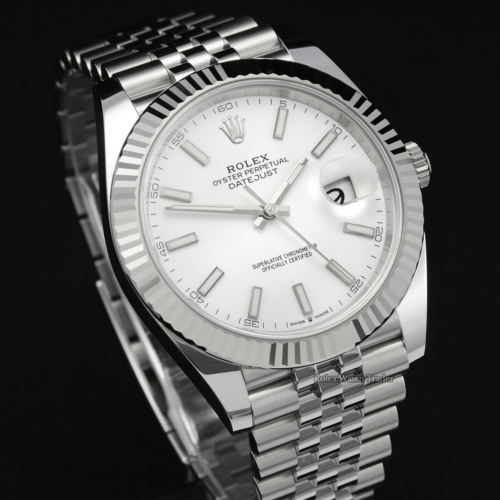 Rolex Datejust 41 126334 White Baton Unworn Brand New Stainless Steel Jubilee Bracelet Oysterclasp Oystersteel For Sale Available Purchase Buy Online with Part Exchange or Direct Sale Manchester North West England UK Great Britain Buy Today Free Next Day Delivery Warranty Luxury Watch Watches