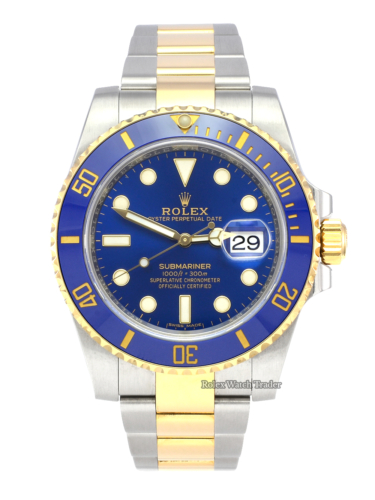 Rolex Submariner Date 116613LB Bi-Metal Blue Pre-Owned Second Hand Used Previously Owned Bi-Colour Two Tone Stainless Steel & Yellow Gold Sunburst Dial For Sale Available Purchase Buy Online with Part Exchange or Direct Sale Manchester North West England UK Great Britain Buy Today Free Next Day Delivery Warranty Luxury Watch Watches