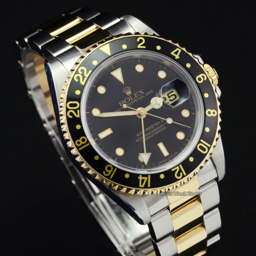 Rolex GMT-Master II 16713 Bi-Metal Serviced by Rolex with Stickers Pre-Owned Used Second Hand Black Dial Bimetal Stainless Steel & Yellow Gold Rolex Service with 2 Years Warranty For Sale Available Purchase Buy Online with Part Exchange or Direct Sale Manchester North West England UK Great Britain Buy Today Free Next Day Delivery Warranty Luxury Watch Watches