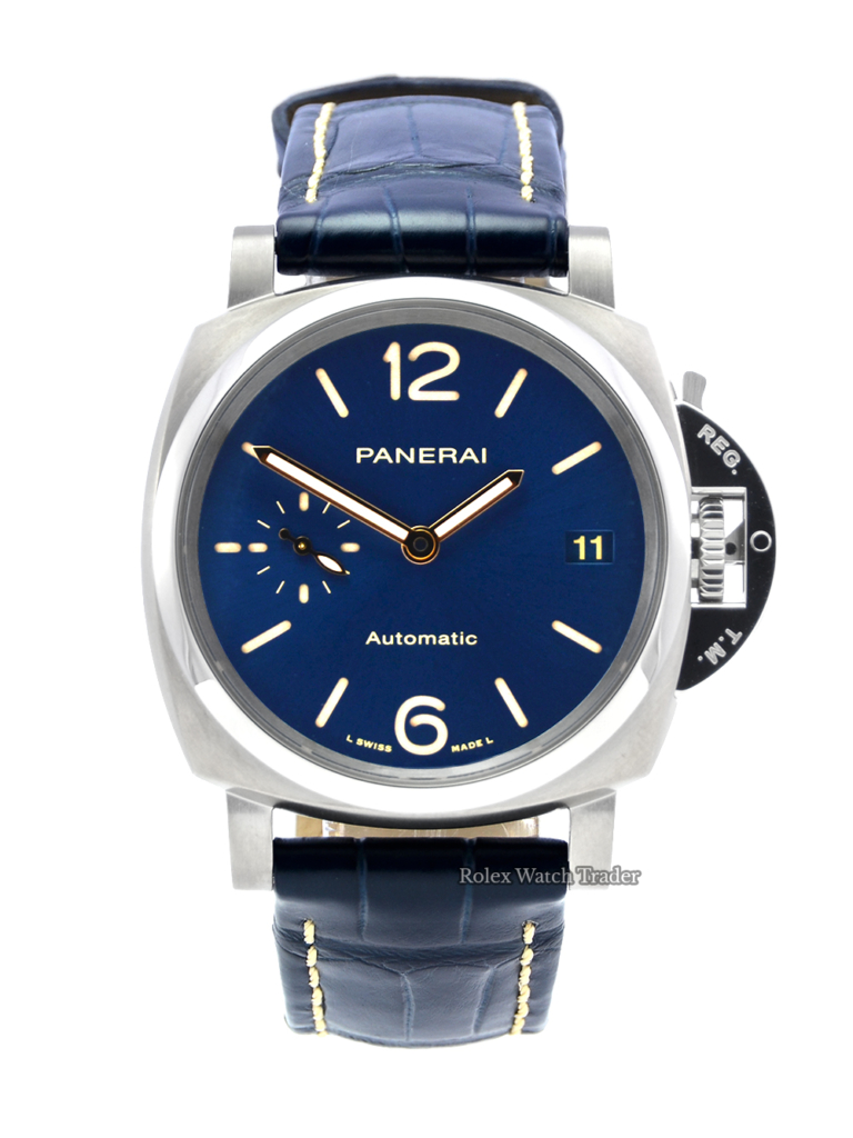 Panerai Luminor Due PAM00926 38mm Unworn 2021 Blue Dial Blue Alligator Leather Strap Sunburst Effect For Sale Available Purchase Buy Online with Part Exchange or Direct Sale Manchester North West England UK Great Britain Buy Today Free Next Day Delivery Warranty Luxury Watch Watches