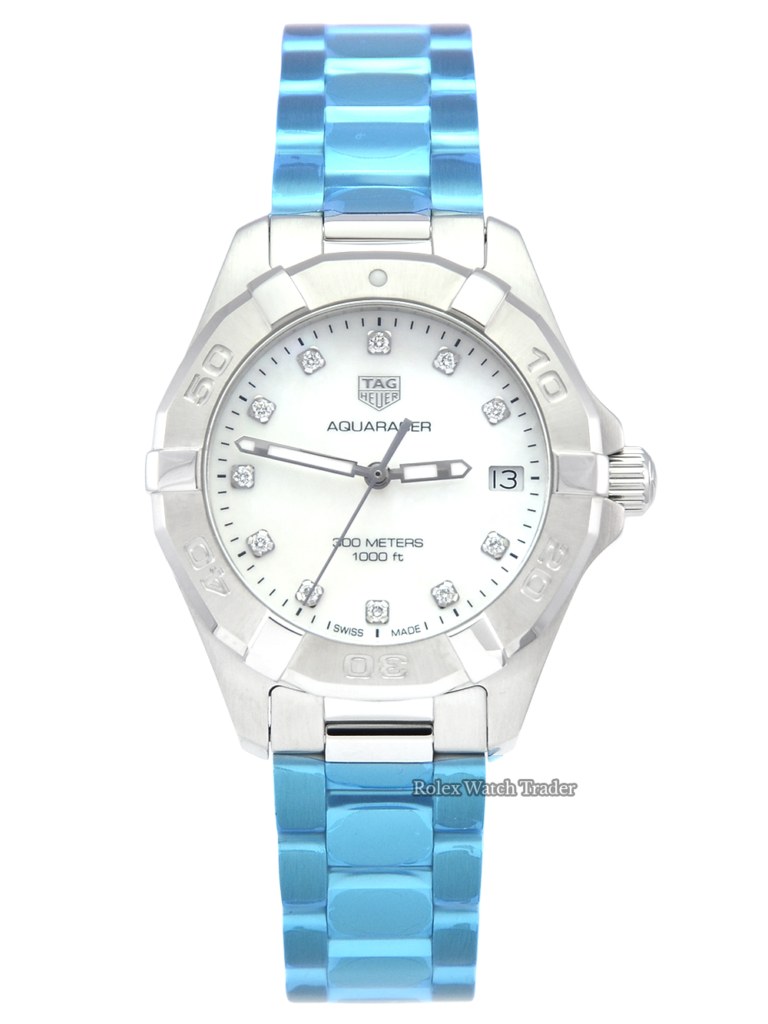 TAG Heuer Aquaracer WBD1314.BA0740 Quartz Mother of Pearl Diamond Dot Dial 32mm Stainless Steel For Sale Available Purchase Buy Online with Part Exchange or Direct Sale Manchester North West England UK Great Britain Buy Today Free Next Day Delivery Warranty Luxury Watch Watches