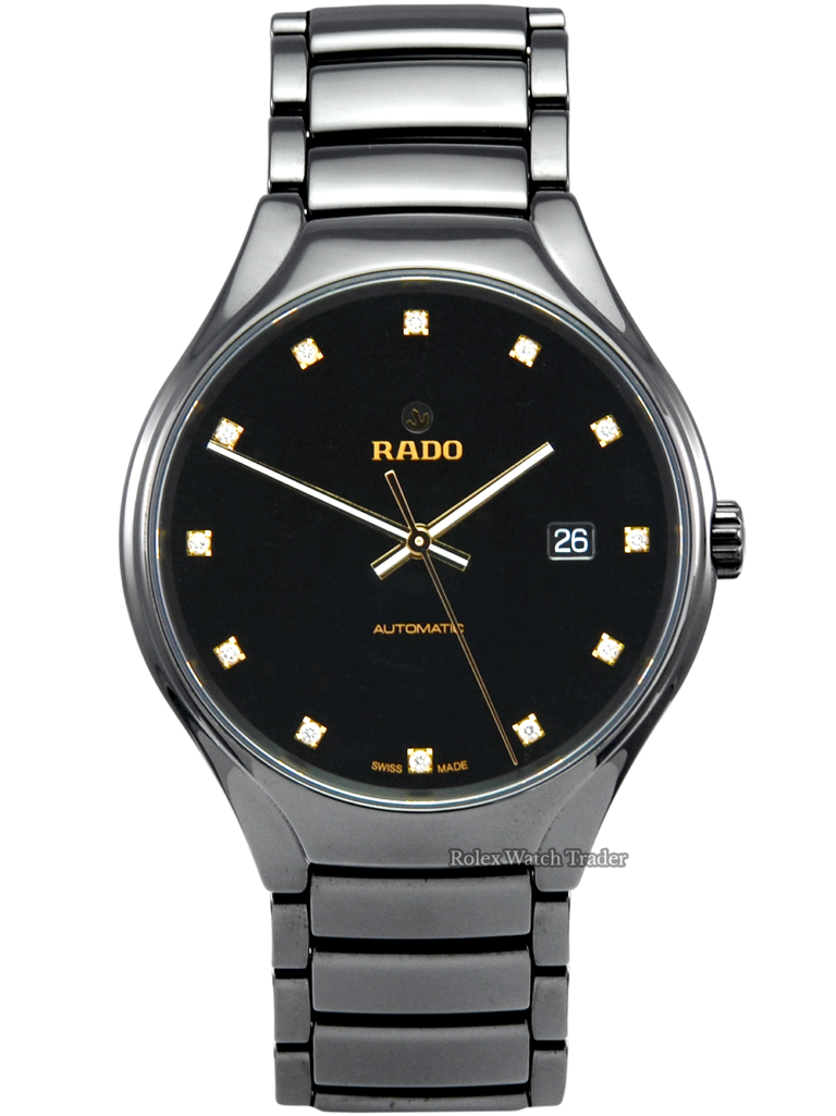 Rado True Automatic Diamonds R27056732 Black Ceramic Case and Bracelet 40mm Black Diamond Dot Dial Brand New Unworn Men's For Sale Available Purchase Buy Online with Part Exchange or Direct Sale Manchester North West England UK Great Britain Buy Today Free Next Day Delivery Warranty Luxury Watch Watches