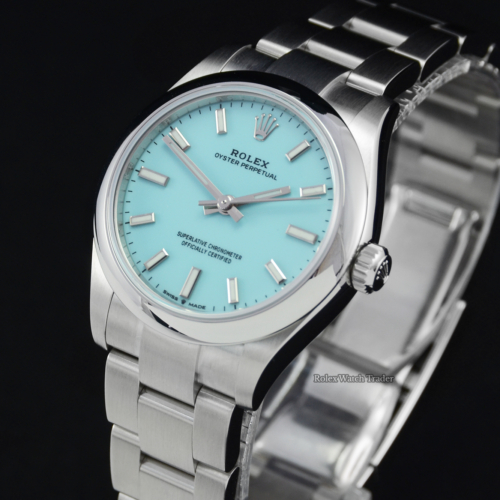 Rolex Oyster Perpetual 31 277200 Tiffany Turquoise Dial Unworn UK 2021 Brand New Newest Release Women's Ladies' For Sale Available Purchase Buy Online with Part Exchange or Direct Sale Manchester North West England UK Great Britain Buy Today Free Next Day Delivery Warranty Luxury Watch Watches