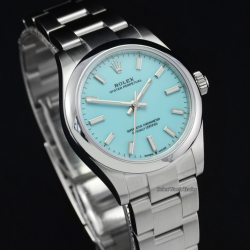 Rolex Oyster Perpetual 31 277200 Tiffany Turquoise Dial Unworn UK 2021 Brand New Newest Release Women's Ladies' For Sale Available Purchase Buy Online with Part Exchange or Direct Sale Manchester North West England UK Great Britain Buy Today Free Next Day Delivery Warranty Luxury Watch Watches