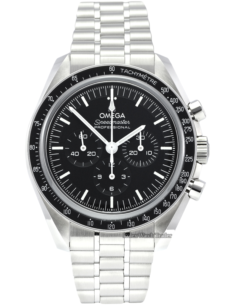 Omega Speedmaster Moonwatch Co-Axial Master Chronometer 310.30.42.50.01.002 April 2021 Hardly Worn Pre-Owned Second Hand Used Like New Men's Newest Release Stainless Steel Black Step Dial Luminous Batons Indices Indexes For Sale Available Purchase Buy Online with Part Exchange or Direct Sale Manchester North West England UK Great Britain Buy Today Free Next Day Delivery Warranty Luxury Watch Watches
