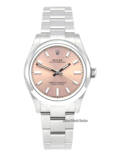 Rolex Oyster Perpetual 31mm 277200 Pink Sunburst Effect Metallic Rose Gold Dial 2021 UK Unworn Brand New Ladies' Women's For Sale Available Purchase Buy Online with Part Exchange or Direct Sale Manchester North West England UK Great Britain Buy Today Free Next Day Delivery Warranty Luxury Watch Watches