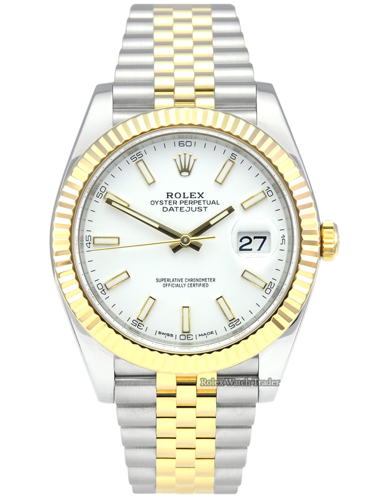 Rolex Datejust 41 126333 Bi-Metal White Baton Dial 41mm Jubilee Pre-Owned 2017 Used Second Hand For Sale Available Purchase Buy Online with Part Exchange or Direct Sale Manchester North West England UK Great Britain Buy Today Free Next Day Delivery Warranty Luxury Watch Watches