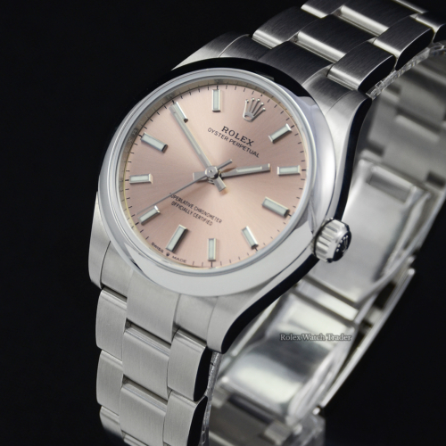 Rolex Oyster Perpetual 31mm 277200 Pink Sunburst Effect Metallic Rose Gold Dial 2021 UK Unworn Brand New Ladies' Women's For Sale Available Purchase Buy Online with Part Exchange or Direct Sale Manchester North West England UK Great Britain Buy Today Free Next Day Delivery Warranty Luxury Watch Watches