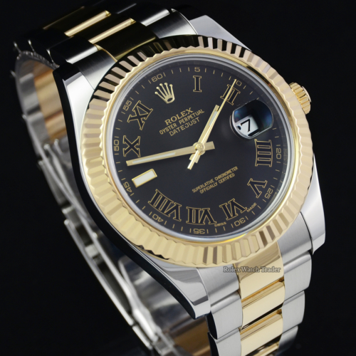 Rolex Datejust II 116333 Slate Grey Roman Numeral Dial Bi-Metal Pre-Owned Used Second Hand Rare Unique Dial For Sale Available Purchase Buy Online with Part Exchange or Direct Sale Manchester North West England UK Great Britain Buy Today Free Next Day Delivery Warranty Luxury Watch Watches