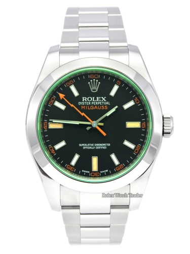 Rolex Milgauss 116400GV Black Dial Green Glass 2019 Stainless Steel Oyster Bracelet Pre-Owned Second Hand For Sale Available Purchase Buy Online with Part Exchange or Direct Sale Manchester North West England UK Great Britain Buy Today Free Next Day Delivery Warranty Luxury Watch Watches