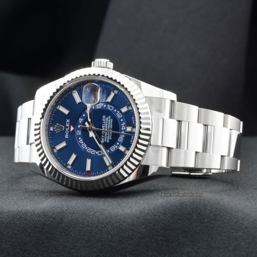 Rolex Sky-Dweller 326934 Blue Dial 2020 Unworn 42mm Stainless Steel Skydweller SD42 42mm Men's Watch Oyster Bracelet For Sale Available Purchase Buy Online with Part Exchange or Direct Sale Manchester North West England UK Great Britain Buy Today Free Next Day Delivery Warranty Luxury Watch Watches