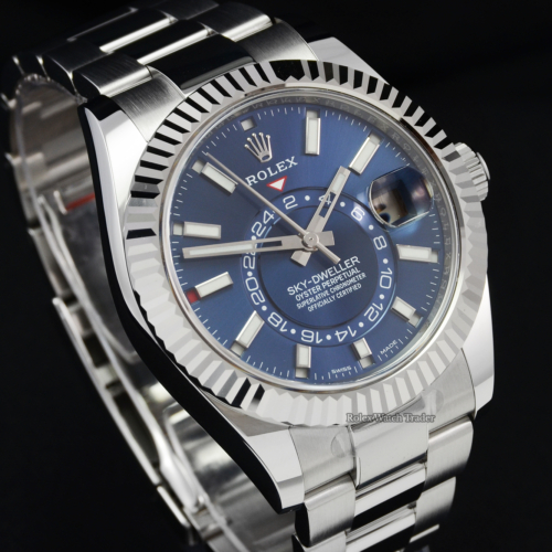 Rolex Sky-Dweller 326934 Blue Dial 2020 Unworn 42mm Stainless Steel Skydweller SD42 42mm Men's Watch Oyster Bracelet For Sale Available Purchase Buy Online with Part Exchange or Direct Sale Manchester North West England UK Great Britain Buy Today Free Next Day Delivery Warranty Luxury Watch Watches