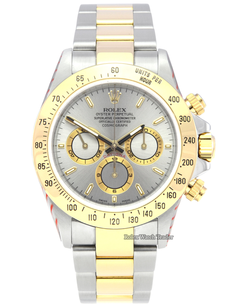 Rolex Daytona 16523 Zenith Serviced by Rolex with Stickers Grey Sunburst Effect Dial Pre-Owned Second Hand Used El Primero 2 Year Warranty Men's For Sale Available Purchase Buy Online with Part Exchange or Direct Sale Manchester North West England UK Great Britain Buy Today Free Next Day Delivery Warranty Luxury Watch Watches