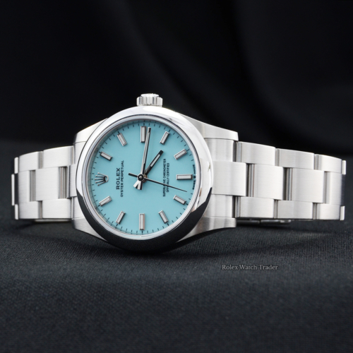 Rolex Oyster Perpetual 31 277200 "Tiffany" Turquoise Dial Unworn Late 2020 Ladies' Women's For Sale Available Purchase Buy Online with Part Exchange or Direct Sale Manchester North West England UK Great Britain Buy Today Free Next Day Delivery Warranty Luxury Watch Watches