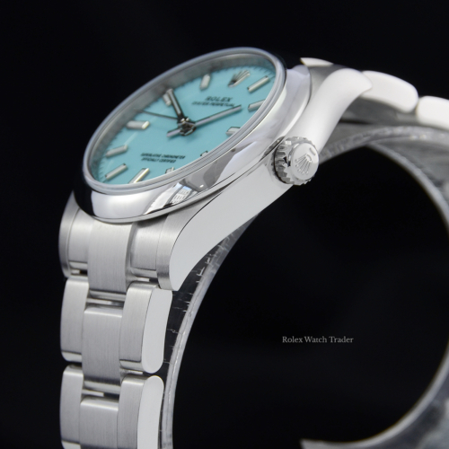 Rolex Oyster Perpetual 31 277200 "Tiffany" Turquoise Dial Unworn Late 2020 Ladies' Women's For Sale Available Purchase Buy Online with Part Exchange or Direct Sale Manchester North West England UK Great Britain Buy Today Free Next Day Delivery Warranty Luxury Watch Watches