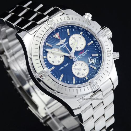 Breitling Colt Chronograph A73380 Blue Dial Pre-Owned Used Second Hand Box & Papers Men's 41mm For Sale Available Purchase Buy Online with Part Exchange or Direct Sale Manchester North West England UK Great Britain Buy Today Free Next Day Delivery Warranty Luxury Watch Watches