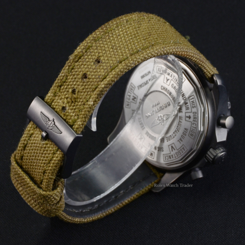 Breitling Chronospace Military M7836622/BD39 Khaki Green Textile Strap Very Good Condition Pre-Owned Used Second Hand For Sale Available Purchase Buy Online with Part Exchange or Direct Sale Manchester North West England UK Great Britain Buy Today Free Next Day Delivery Warranty Luxury Watch Watches