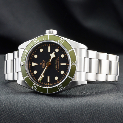 Tudor Black Bay Harrods 79230G Unworn Brand New May 2021 with 5 Years Warranty Men's Unisex 41mm Green Bezel Black Dial Stainless Steel For Sale Available Purchase Buy Online with Part Exchange or Direct Sale Manchester North West England UK Great Britain Buy Today Free Next Day Delivery Warranty Luxury Watch Watches