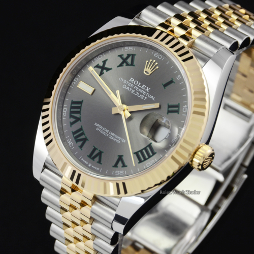 Rolex Datejust 41 126333 Grey Wimbledon Roman Numeral Dial Unworn Mid 2021 5 Years Warranty Brand New Jubilee Bi-Metal Stainless Steel & Yellow Gold Bracelet For Sale Available Purchase Buy Online with Part Exchange or Direct Sale Manchester North West England UK Great Britain Buy Today Free Next Day Delivery Warranty Luxury Watch Watches