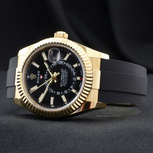 Rolex Sky-Dweller 326238 Black Dial 2021 Yellow Gold Oysterflex Pre-Owned Used Second Hand Very Good Condition For Sale Available Purchase Buy Online with Part Exchange or Direct Sale Manchester North West England UK Great Britain Buy Today Free Next Day Delivery Warranty Luxury Watch Watches