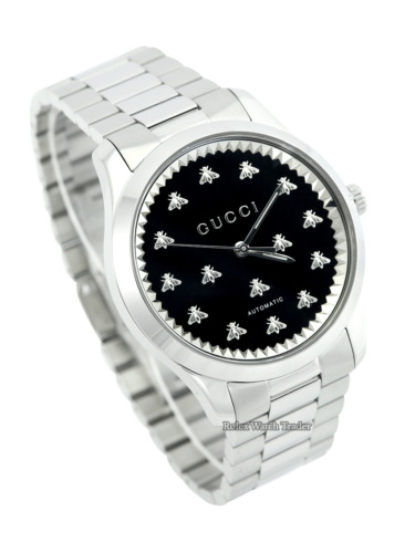 Gucci G-Timeless Automatic YA126283 42mm Black Onyx Bee Motif Dial For Sale Available Purchase Buy Online with Part Exchange or Direct Sale Manchester North West England UK Great Britain Buy Today Free Next Day Delivery Warranty Luxury Watch Watches
