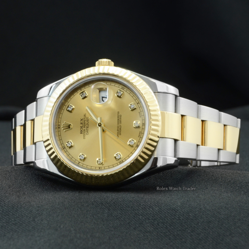 Rolex Datejust II 116333 Serviced by Rolex with Stickers & 2 Years Warranty Bi-Metal Stainless Steel & Yellow Gold Two Tone Champagne Diamond Dot Dial Sunburst Effect Fluted Bezel Screw Down Crown Pre-Owned Second Hand Used Previously Owned 41mm Men's For Sale Available Purchase Buy Online with Part Exchange or Direct Sale Manchester North West England UK Great Britain Buy Today Free Next Day Delivery Warranty Luxury Watch Watches