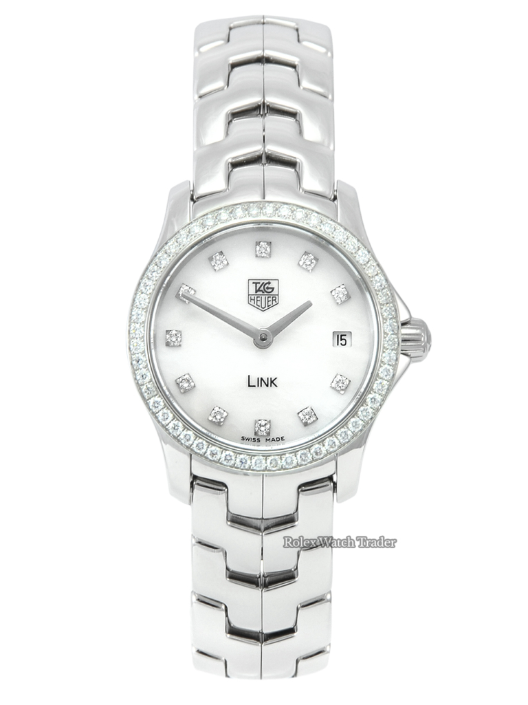 TAG Heuer Link WJF1417.BA0589 Ladies' Factory Gem Set Mother Of Pearl Dial Diamond Bezel Stainless Steel For Sale Available Purchase Buy Online with Part Exchange or Direct Sale Manchester North West England UK Great Britain Buy Today Free Next Day Delivery Warranty Luxury Watch Watches