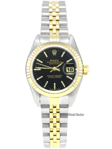 Rolex Lady-Datejust 69173 with Rolex Service and 2 Years Warranty Pre-Owned Second Hand Used Women's Ladies' Bi-Metal Bimetal Stainless Steel Yellow Gold Black Baton Dial Jubilee Bracelet For Sale Available Purchase Buy Online with Part Exchange or Direct Sale Manchester North West England UK Great Britain Buy Today Free Next Day Delivery Warranty Luxury Watch Watches