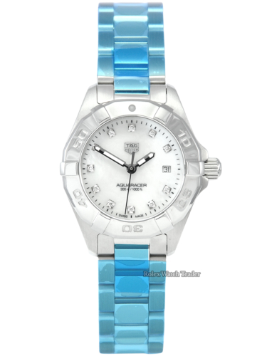 TAG Heuer Aquaracer Quartz WBD1414.BA0741 Unworn Mother of Pearl Diamond Dot Dial Ladies' Women's Stainless Steel For Sale Available Purchase Buy Online with Part Exchange or Direct Sale Manchester North West England UK Great Britain Buy Today Free Next Day Delivery Warranty Luxury Watch Watches