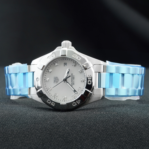 TAG Heuer Aquaracer Quartz WBD1414.BA0741 Unworn Mother of Pearl Diamond Dot Dial Ladies' Women's Stainless Steel For Sale Available Purchase Buy Online with Part Exchange or Direct Sale Manchester North West England UK Great Britain Buy Today Free Next Day Delivery Warranty Luxury Watch Watches