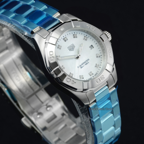 TAG Heuer Aquaracer Quartz WBD1414.BA0741 Unworn Mother of Pearl Diamond Dot Dial Ladies' Women's Stainless Steel For Sale Available Purchase Buy Online with Part Exchange or Direct Sale Manchester North West England UK Great Britain Buy Today Free Next Day Delivery Warranty Luxury Watch Watches