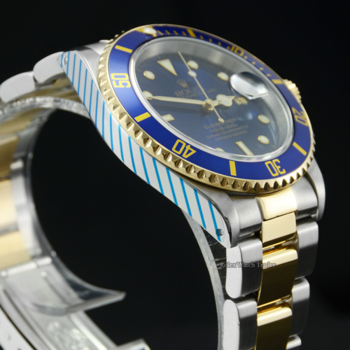 Rolex Submariner Date 16613 SERVICED BY ROLEX Bi-Metal Box & Papers Blue Dial Pre-Owned Used Second Hand 40mm with 2 Years Service Warranty Men's Unisex For Sale Available Purchase Buy Online with Part Exchange or Direct Sale Manchester North West England UK Great Britain Buy Today Free Next Day Delivery Warranty Luxury Watch Watches