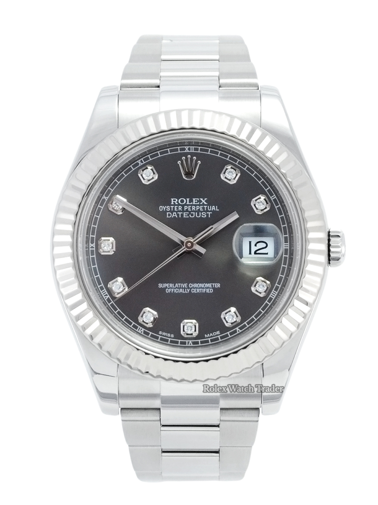 Rolex Datejust II 41mm Rhodium Factory Diamond Dot Dial For Sale Available Purchase Buy Online with Part Exchange or Direct Sale Manchester North West England UK Great Britain Buy Today Free Next Day Delivery Warranty Luxury Watch Watches