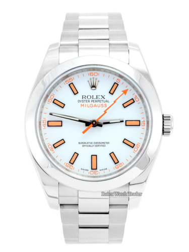 Rolex Milgauss 116400 Rare White Dial Discontinued For Sale Available Purchase Buy Online with Part Exchange or Direct Sale Manchester North West England UK Great Britain Buy Today Free Next Day Delivery Warranty Luxury Watch Watches