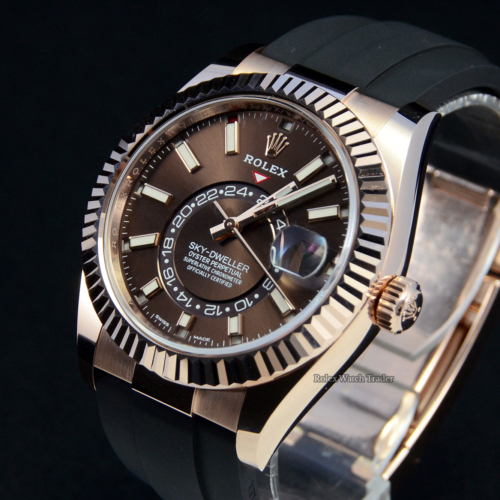 Rolex Sky-Dweller 326325 Rose Gold Chocolate Dial 2021 For Sale Available Purchase Buy Online with Part Exchange or Direct Sale Manchester North West England UK Great Britain Buy Today Free Next Day Delivery Warranty Luxury Watch Watches
