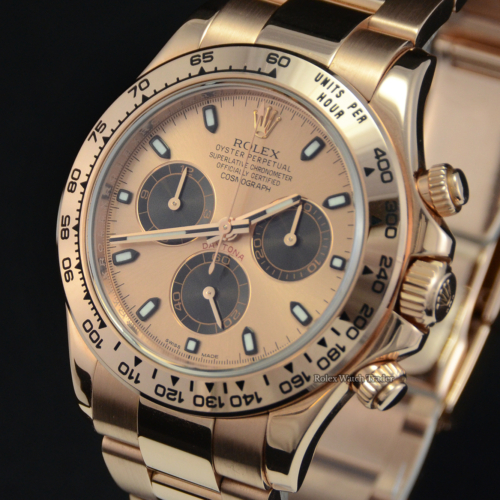 Rolex Daytona 116505 Rose Gold with a stunning Rose Dial For Sale Available Purchase Buy Online with Part Exchange or Direct Sale Manchester North West England UK Great Britain Buy Today Free Next Day Delivery Warranty Luxury Watch Watches