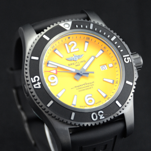 Breitling Superocean Automatic 46 M17368 Yellow Dial For Sale Available Purchase Buy Online with Part Exchange or Direct Sale Manchester North West England UK Great Britain Buy Today Free Next Day Delivery Warranty Luxury Watch Watches